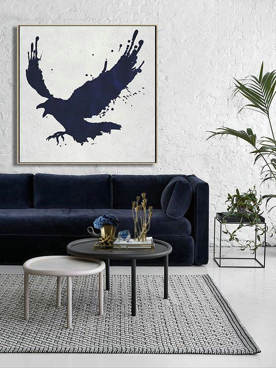 Original Abstract Painting Extra Large Canvas Art,Hand Painted Navy Minimalist Painting On Canvas,Size Extra Large Abstract Art